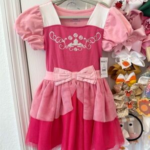 Disney Princess Aurora Girls Pink Gold Dress 4/5 Sleeping Beauty